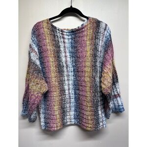 Adora‎ Wool Blend Open Knit Wool Blend Sweater Medium Dolman Sleeve Stripes-BOHO